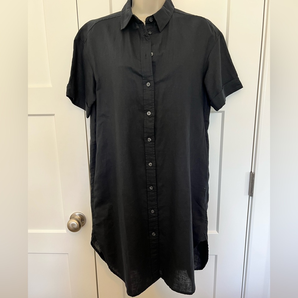 GAP, black, linen shirt dress, xs petite, short sleeve